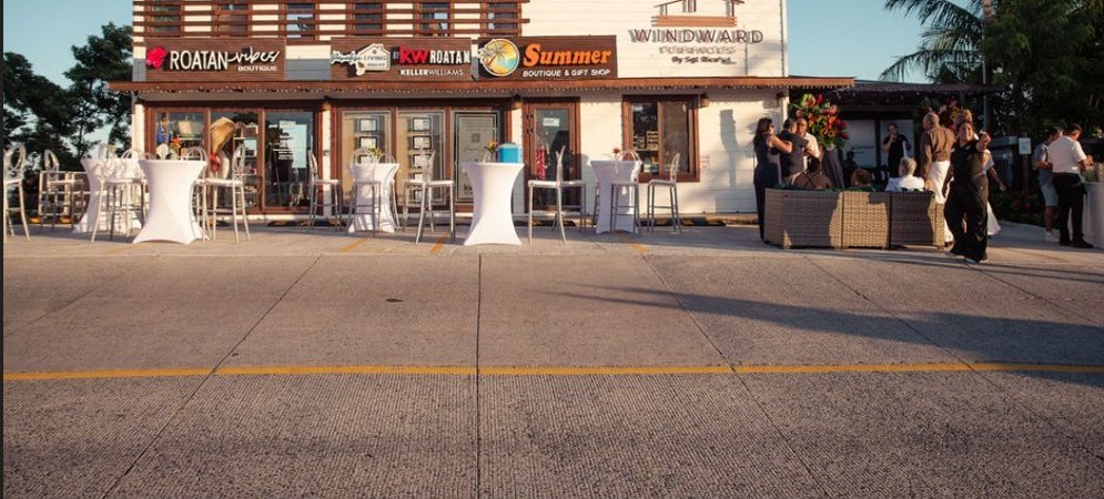 The Windward Terraces ground-level retail frontage activated for an evening event