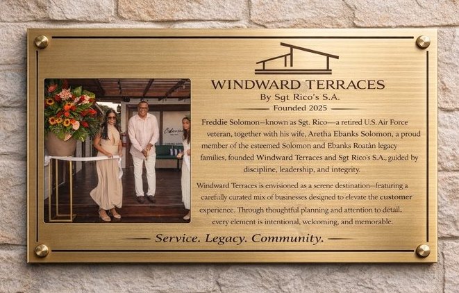 The Windward Terraces founding plaque — Service. Legacy. Community.
