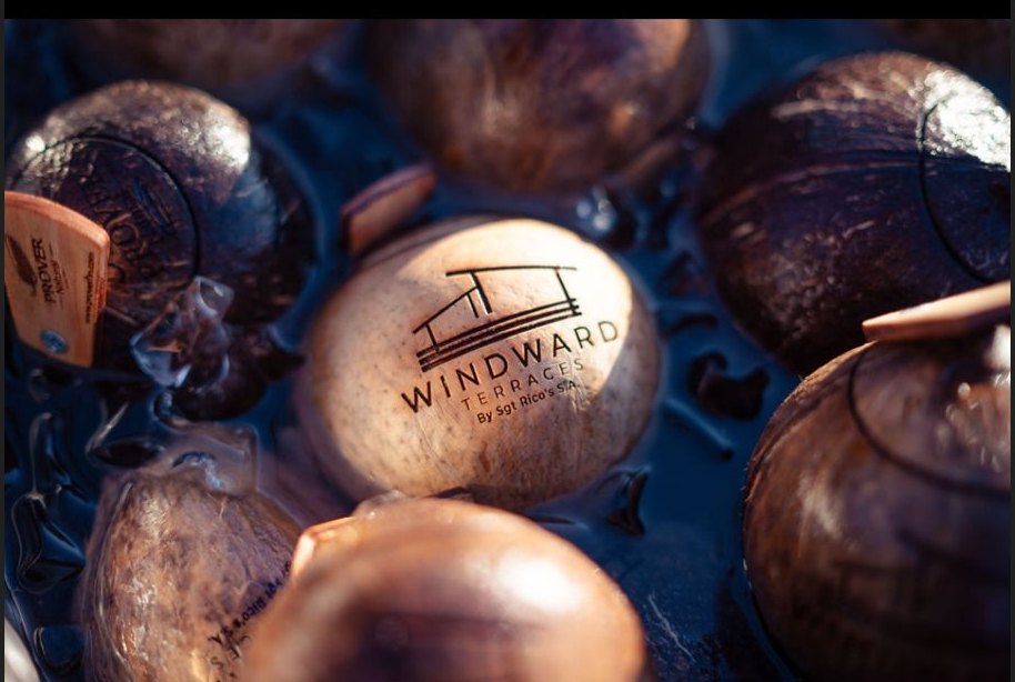 Windward Terraces branded coconuts on ice